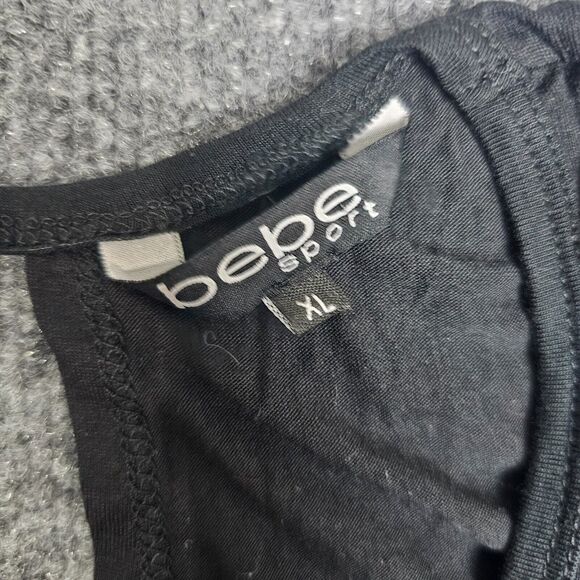 BEBE Tank Womens X-Large Black Metallic Foil Front Logo Super Soft Knit Top NWT - Picture 2 of 7